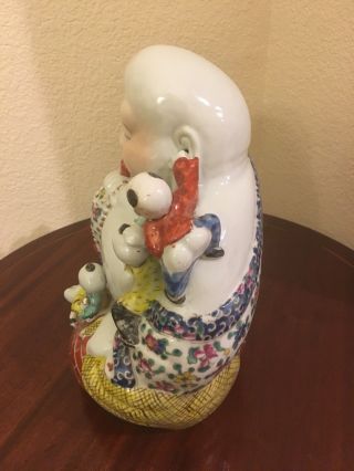 Antique Chinese Famille Rose Porcelain Laughing Buddha with children - Marked 11
