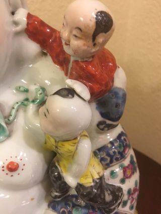 Antique Chinese Famille Rose Porcelain Laughing Buddha with children - Marked 3