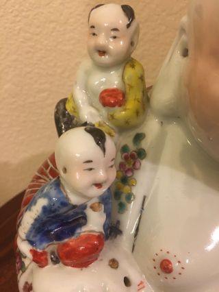 Antique Chinese Famille Rose Porcelain Laughing Buddha with children - Marked 4