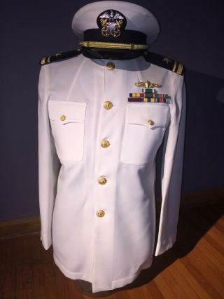 Vintage Bancroft U.  S.  Military Officer Navy White Dress Uniform & Hat Size 7.  5