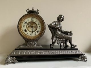 Antique Ansonia Arion Figural Mantle Clock Open Escapement C1890 