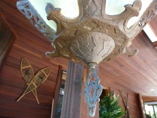 Antique Deco Slip Shade Art Glass Ceiling Chandelier Hanging Light 5 Fixture 5