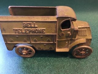 Vintage Cast Iron Bell Telephone Truck W/metal Wheels Dark Green