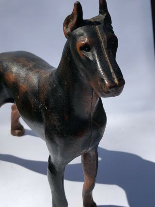 Vintage Hubley ? Cast Iron Doberman Pinscher Dog Sculpture Doorstop 306 2