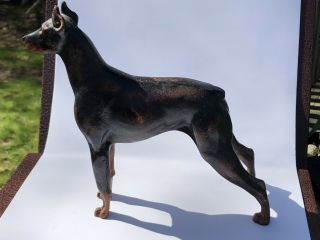 Vintage Hubley ? Cast Iron Doberman Pinscher Dog Sculpture Doorstop 306 3