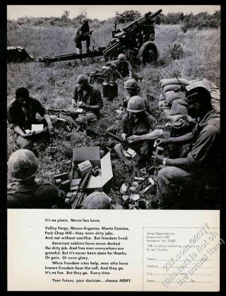 1969 Us Army Soldiers M16 & Artillery Photo Vietnam War Era Recruitment Print Ad