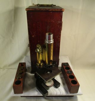 Antique Brass Bausch Lomb Microscope Wood Box