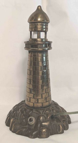Collectible Antique Bronze Nautical Lighthouse Table Nite Light C.  1930