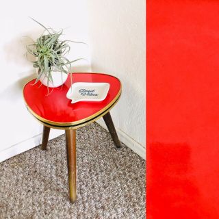 Tripod Mid Century Plant Stand Table Display Side End Table Formica Vintage Red