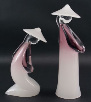 Pair Vintage Murano Italian Art Glass Pino Signoretto Chinese Figure Sculptures