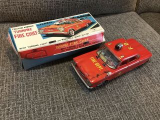 Vintage Japan Tin Yonezawa Chevy Corvair Fire Chief Toy Car W/box