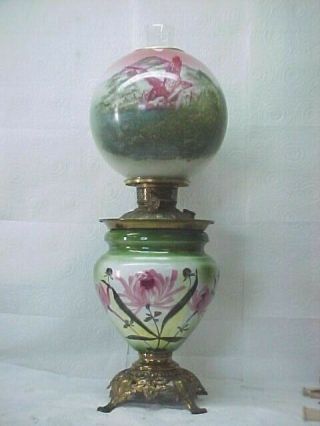 Victorin Table / Banquet Oil Lamp,  Comp.  W/ Attack Eagle Shade,  Excel.
