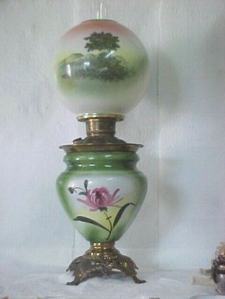 Victorin Table / Banquet Oil Lamp,  Comp.  W/ Attack Eagle Shade,  Excel. 3
