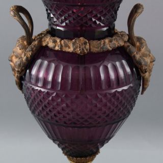 Antique Amethyst Cut Glass & Gilt Bronze Urn Lamp w/ Grotesque Masks 6
