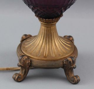 Antique Amethyst Cut Glass & Gilt Bronze Urn Lamp w/ Grotesque Masks 8