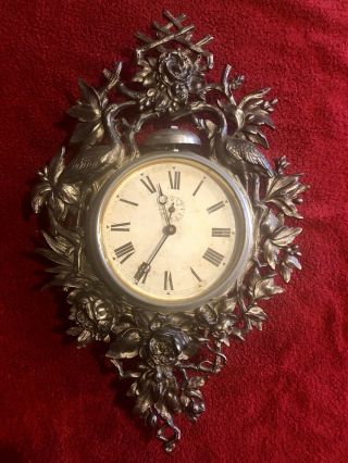 Rare Antique French Wall Clock W/ Alarm