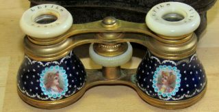 GORGEOUS ANTIQUE FLORAL ENAMEL LEFILS PARIS ORNATE OPERA GLASSES IN ORIG CASE 2