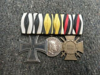 Wwi Imperial German Medal Bar - Iron Cross - Wurttemberg Silver Merit - Honorcross