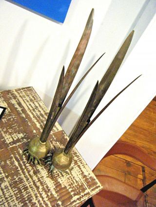 Pair Vtg Modern Pop Art 13 " Copper Brass Onion/ Garlic Bulb Head Bud Vase/candle