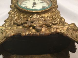 RARE ANTIQUE ANSONIA FRENCH STYLE FOOTED CHERUB MANTLE CLOCK HEAVY 10