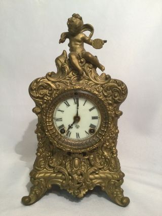 Rare Antique Ansonia French Style Footed Cherub Mantle Clock Heavy