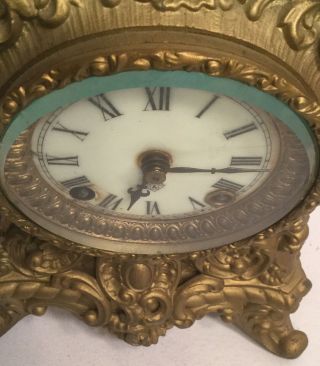 RARE ANTIQUE ANSONIA FRENCH STYLE FOOTED CHERUB MANTLE CLOCK HEAVY 7