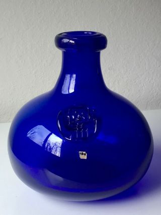 Rare Find Erik Hoglund 1950s 1960s Cobalt Blue Vase Boda Sweden Label Mcm