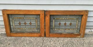 2 of 4 Antique 1920 ' s Chicago Bungalow Style Stained Leaded Glass Transom Window 2