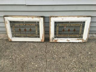 2 of 4 Antique 1920 ' s Chicago Bungalow Style Stained Leaded Glass Transom Window 7