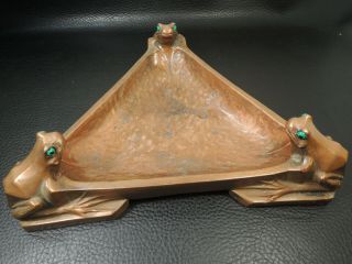 Arts Crafts Nouveau Secession Pewter Copper plate Triangular Three frogs taray 10