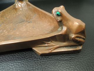 Arts Crafts Nouveau Secession Pewter Copper plate Triangular Three frogs taray 12