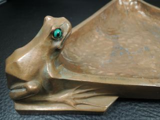 Arts Crafts Nouveau Secession Pewter Copper plate Triangular Three frogs taray 3