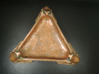 Arts Crafts Nouveau Secession Pewter Copper plate Triangular Three frogs taray 5