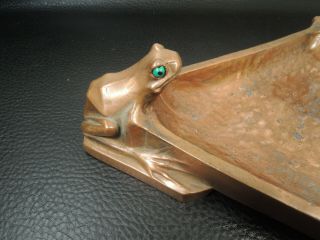 Arts Crafts Nouveau Secession Pewter Copper plate Triangular Three frogs taray 9