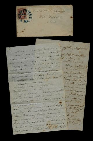 38th Massachusetts Infantry Civil War Letter From Hospital In Baltimore,  Md