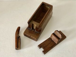 Antique 19th C Hand CARVED Wood FIGURAL Woodworking Carpenter Plane SNUFF BOX 3