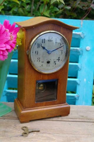 Antique Arts And Crafts Mantle Clock Jugendstil Golden Oak Cabinet Chic