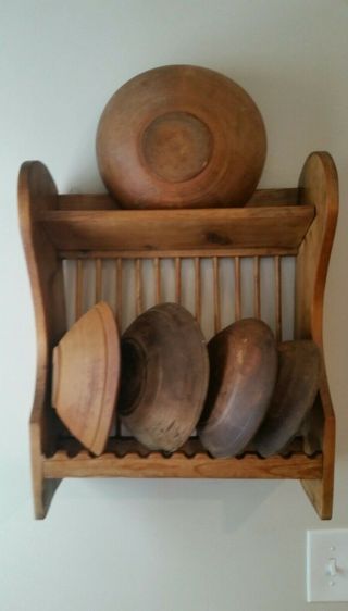 Primitive Old Antique Handmade Wooden Bowl,  Plate Rack.  Bread Boards.  Aafa