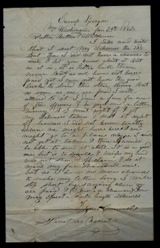 1st U.  S.  Regular Cavalry (dragoons) Civil War Letter - Camp Near Washington Dc