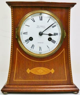 Antique German Phs 8 Day Gong Striking Inlaid Mahogany Mantel Clock