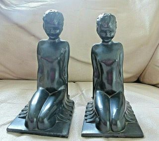 Rare Frankart Quoizel Art Deco Nude Nymph Bookends Pair