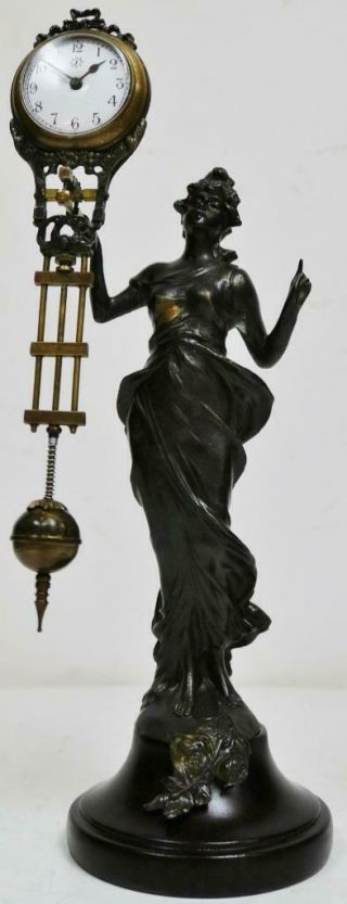Vintage Mystery Swinging Pendulum Cast Lady Figurine Mantel Clock Order