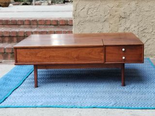 Mid Century Modern Walnut Flip - Top Coffee Table Drexel Declaration Kipp Stewart