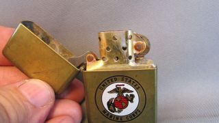 RARE Zippo lighter Brass US Marine Corps Logo 1932 - 1990 2