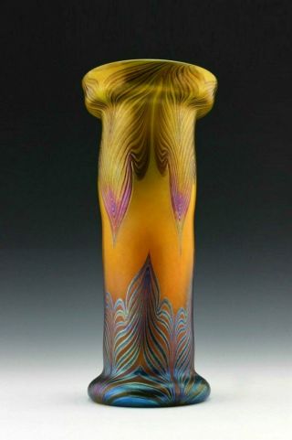 Bohemian Art Nouveau Jugendstil Iridescent Glass Large Vase