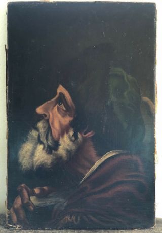 17th C.  Oil Portrait Painting Scholar Renaissance Man Tudor Hat