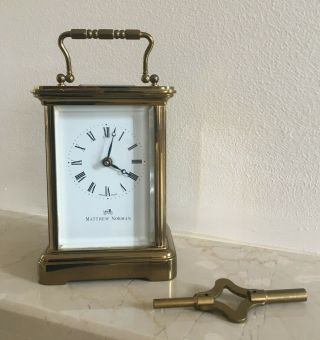 Matthew Norman 8 Day Timepiece Corniche Carriage Clock Brass 11 Jewel Movement