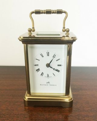 MATTHEW NORMAN 8 DAY TIMEPIECE CORNICHE CARRIAGE CLOCK BRASS 11 JEWEL MOVEMENT 4