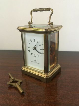 MATTHEW NORMAN 8 DAY TIMEPIECE CORNICHE CARRIAGE CLOCK BRASS 11 JEWEL MOVEMENT 7