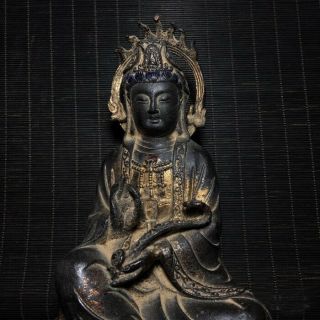 Unusual Rare Archaic China Bronze Buddha Seated Statue Kwan - yin Guanyin 2